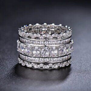NEW 18K White Gold Diamond Ring Band Wide Eternity Ring